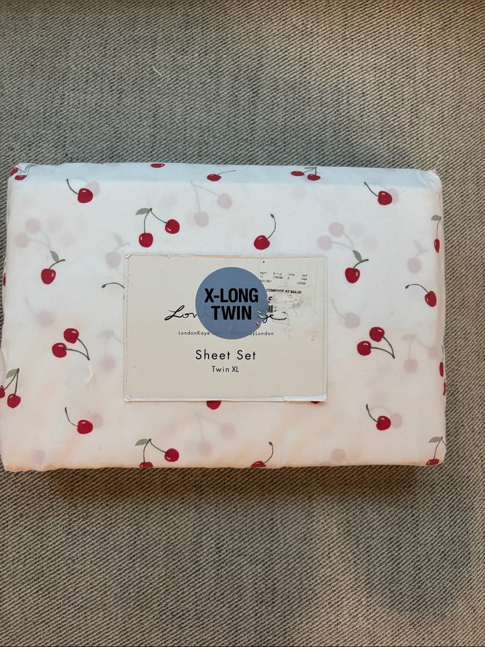 Cherry Print X-Long Twin Sheet Set - White/Red